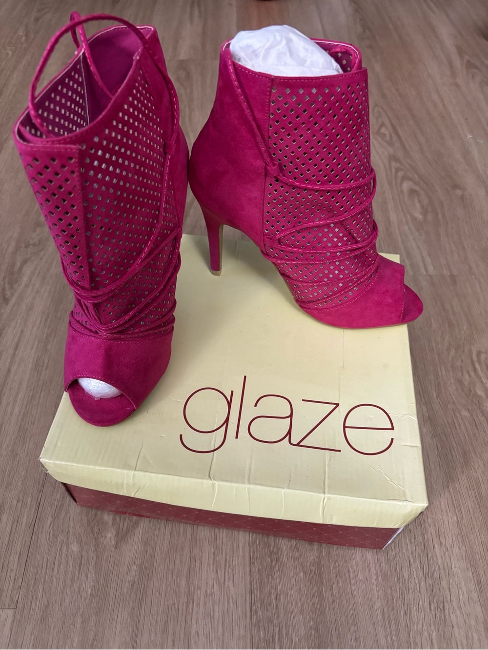 Glaze Hot Pink Cutout Lace-Up Stiletto Booties